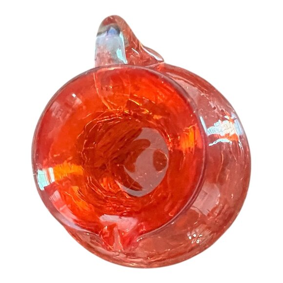 Vintage Crackled Red Art Glass Small Pitcher With Clear Handle And Rim 3.5" Tall - Picture 5 of 6